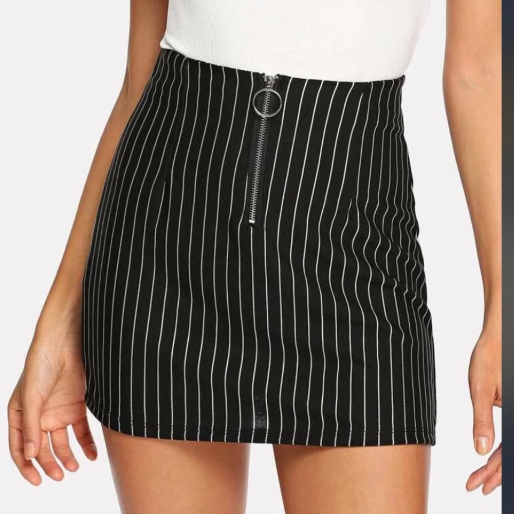 Zip Up Front Striped Skirt